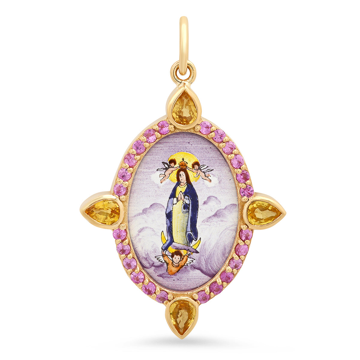 Virgen and Angels Medium Medal Charm 18K Gold | Colette Jewelry