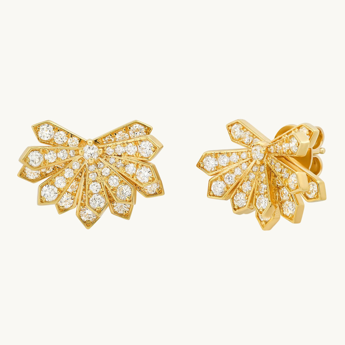 Fan Studs Pavé Earrings in 18K gold with white diamond — Colette Jewelry