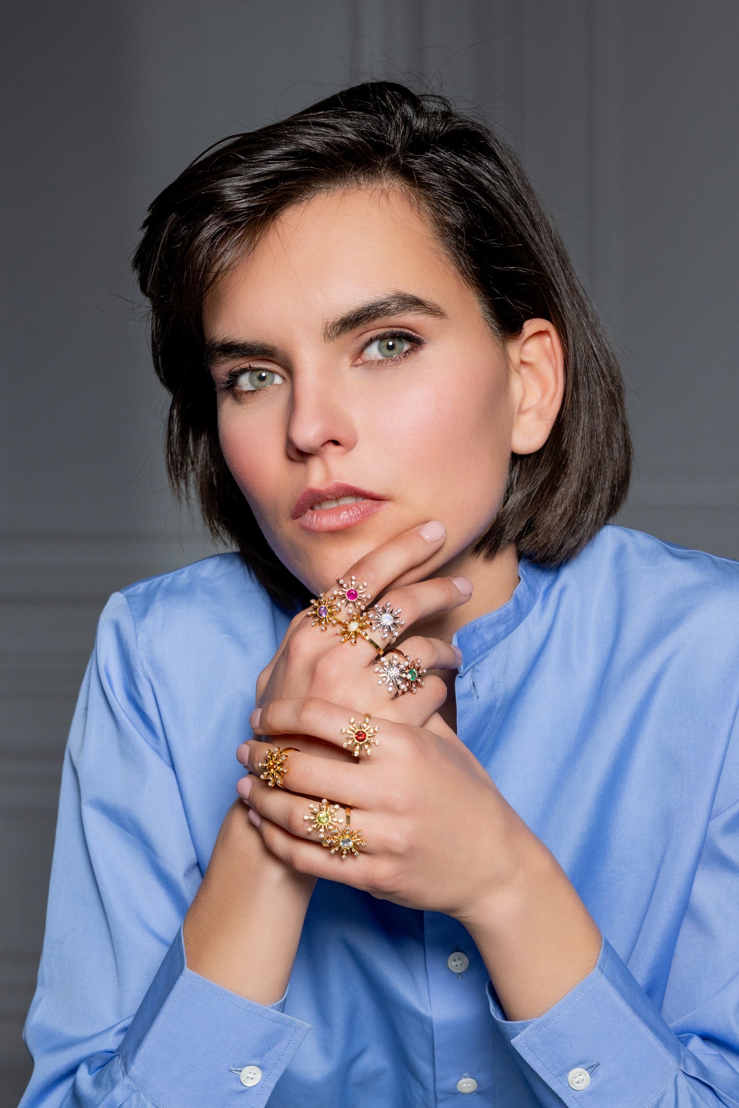 Star Ring with Birthstones – 18K Yellow Gold & Diamonds | Colette Jewelry