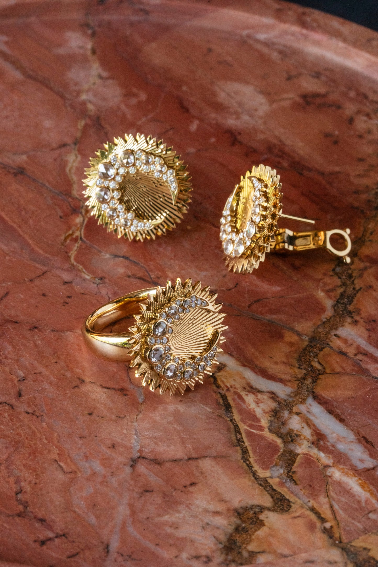 Cosmos Disk Earrings | Guilloché 18K Gold | Galaxia | Colette Jewelry