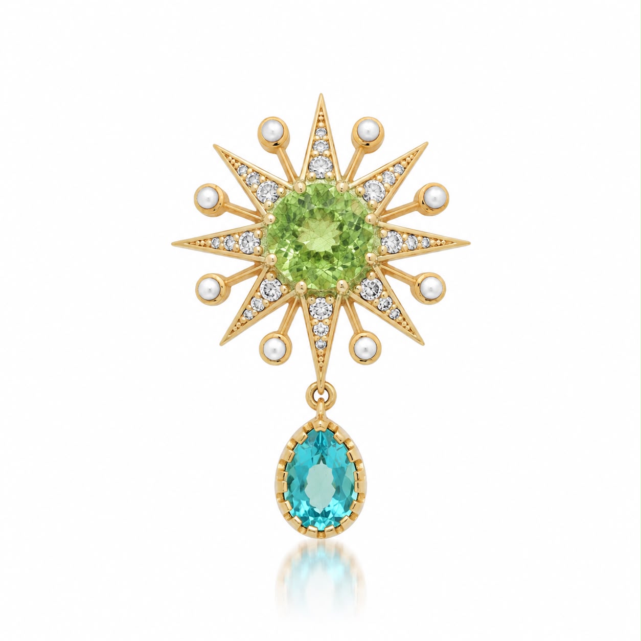 Celestial Ray Brooch – 18K Gold, Pearls & Gemstones | Colette Jewelry