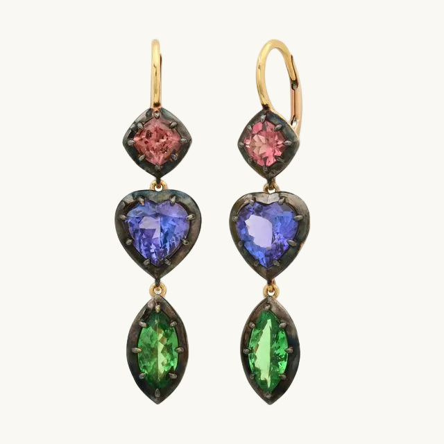 ANIS Dormeuses 3 Stones in 18K yellow gold with tourmaline — Colette Jewelry