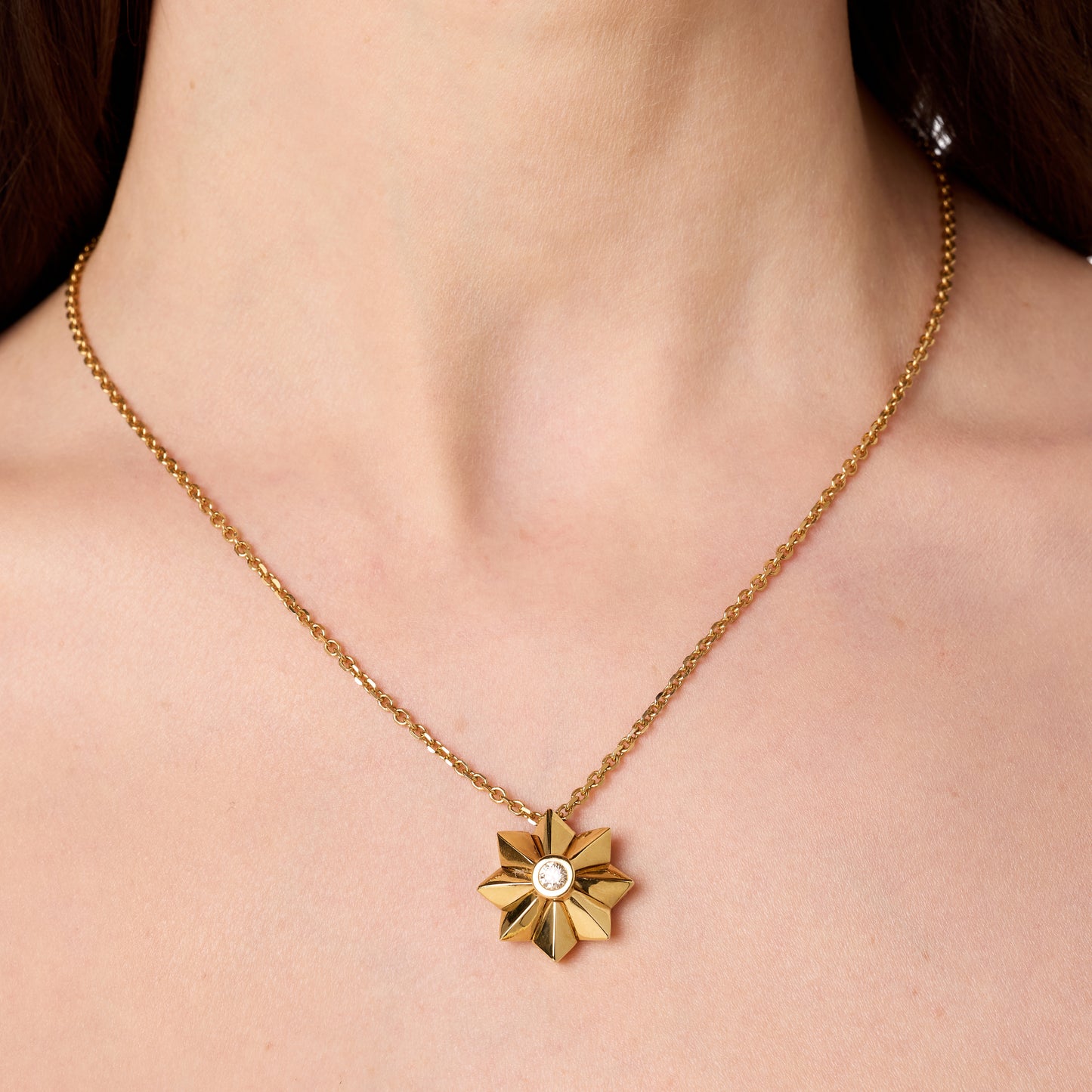Penacho Large Flower Pendant 18K Gold Diamond Colette Jewelry