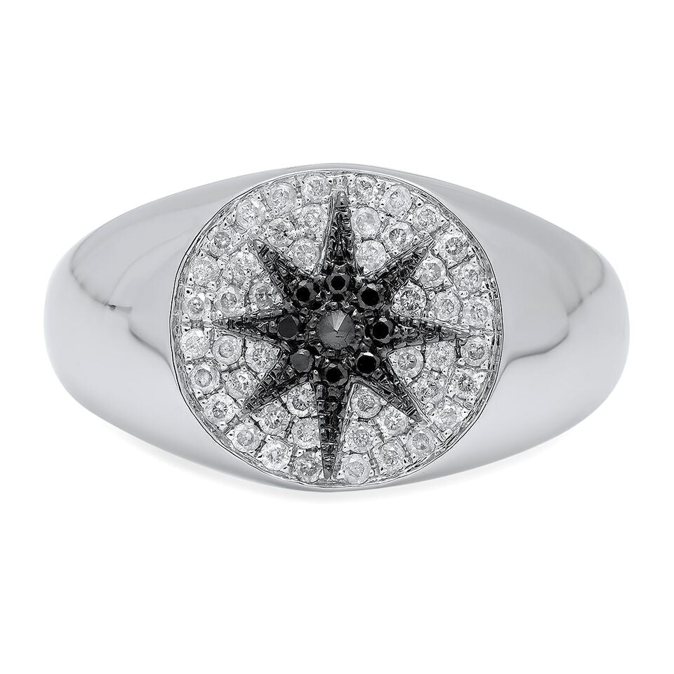 Glow Signet Ring | White & Black Diamond Pavé | 18K Gold | Galaxia | Colette Jewelry