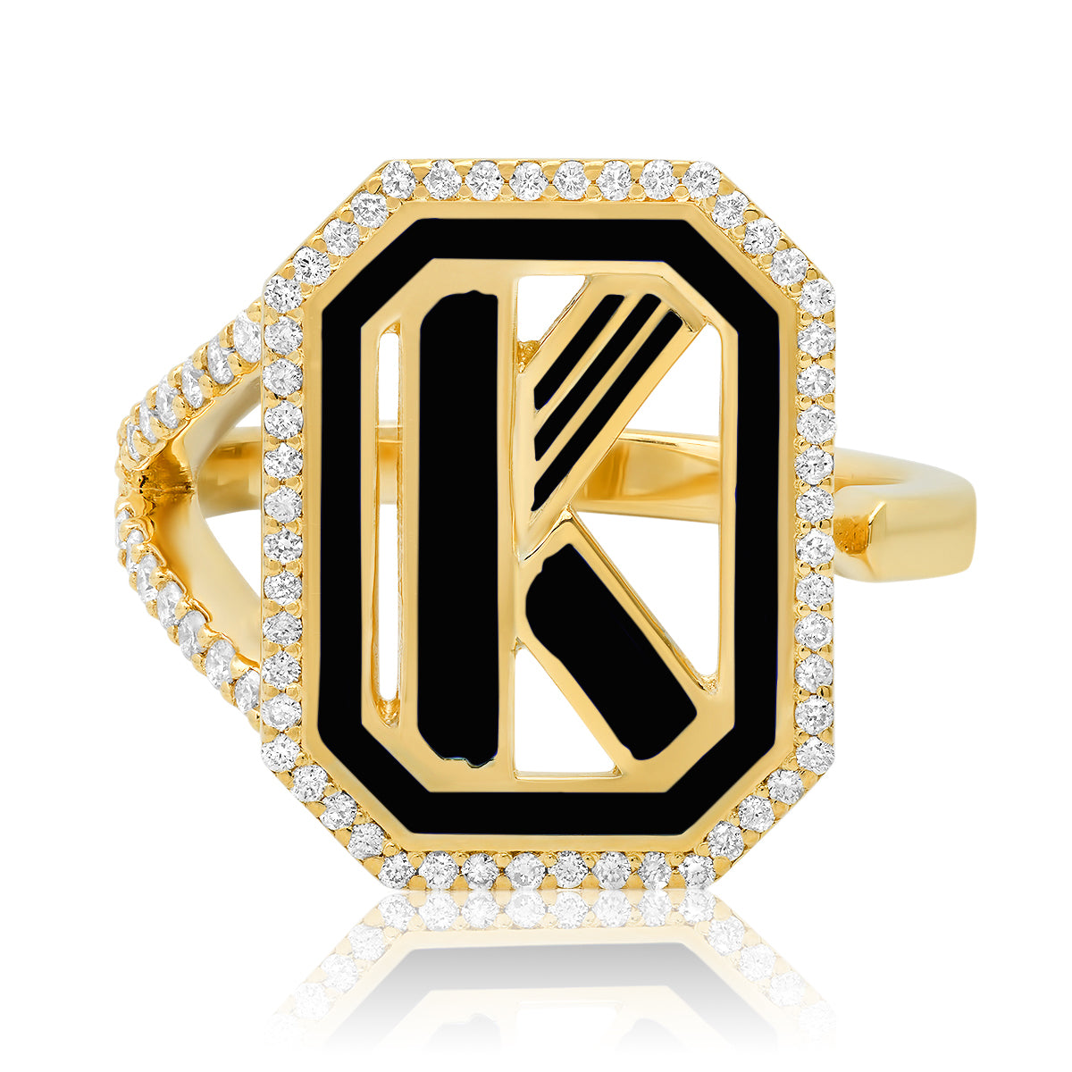 Gatsby Initial Ring with Diamonds in 18K Gold – Fifteen Colors | Colette Jewelry