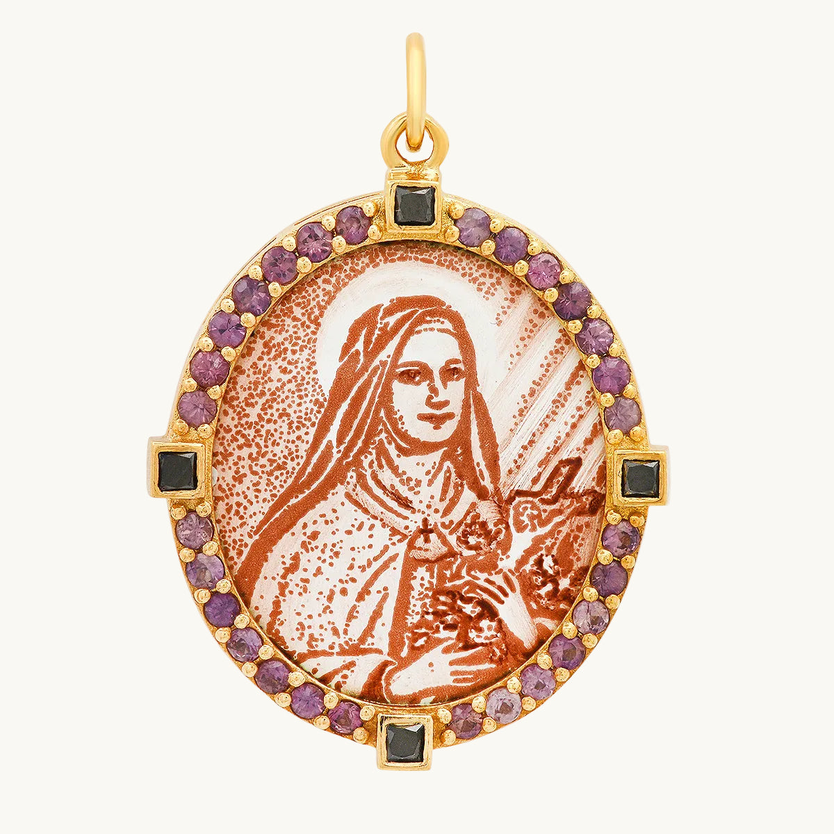 Madonna Medal Charm in 18K yellow gold with black diamond — Colette Jewelry
