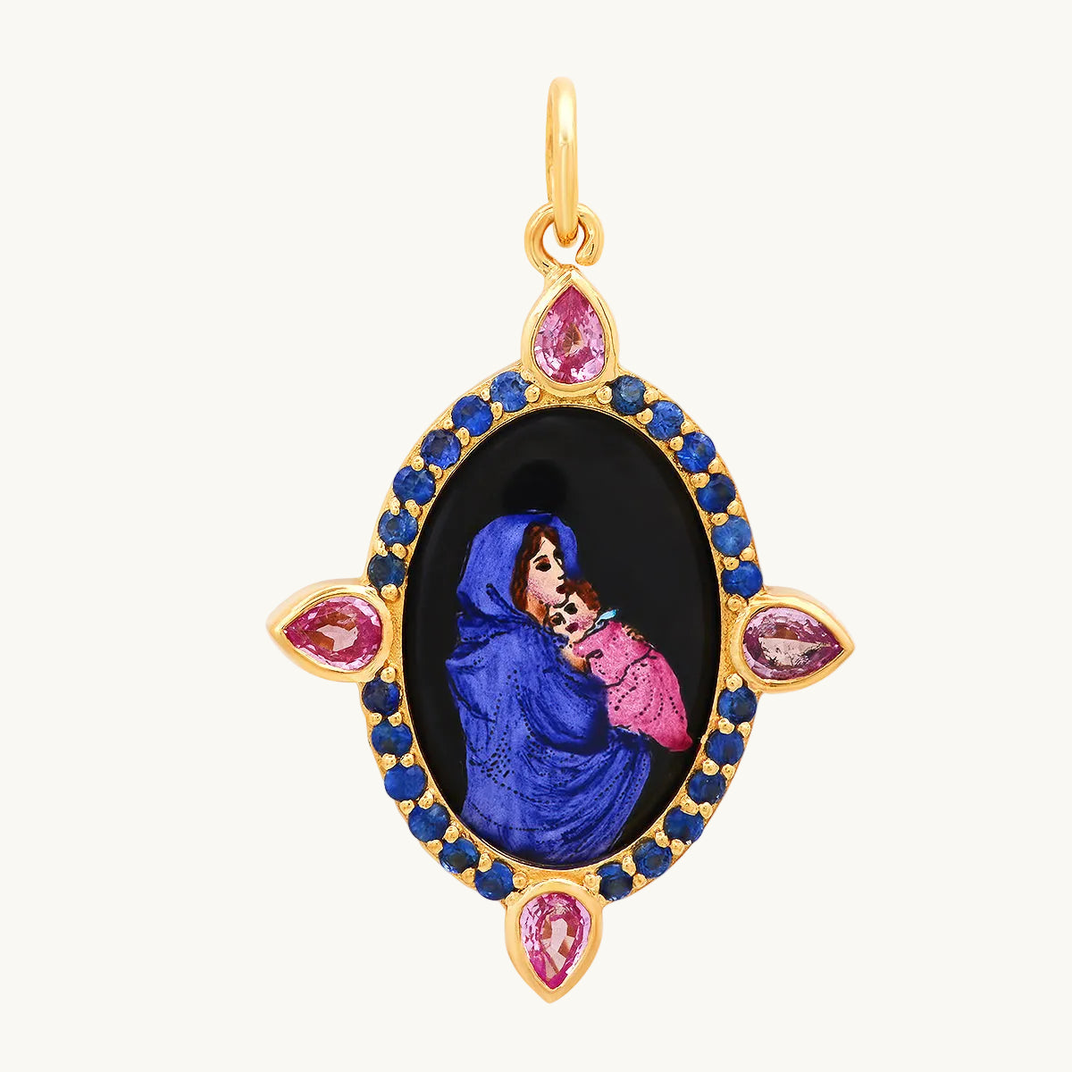 Mother and Baby Medal in 18K gold with sapphire — Colette Jewelry