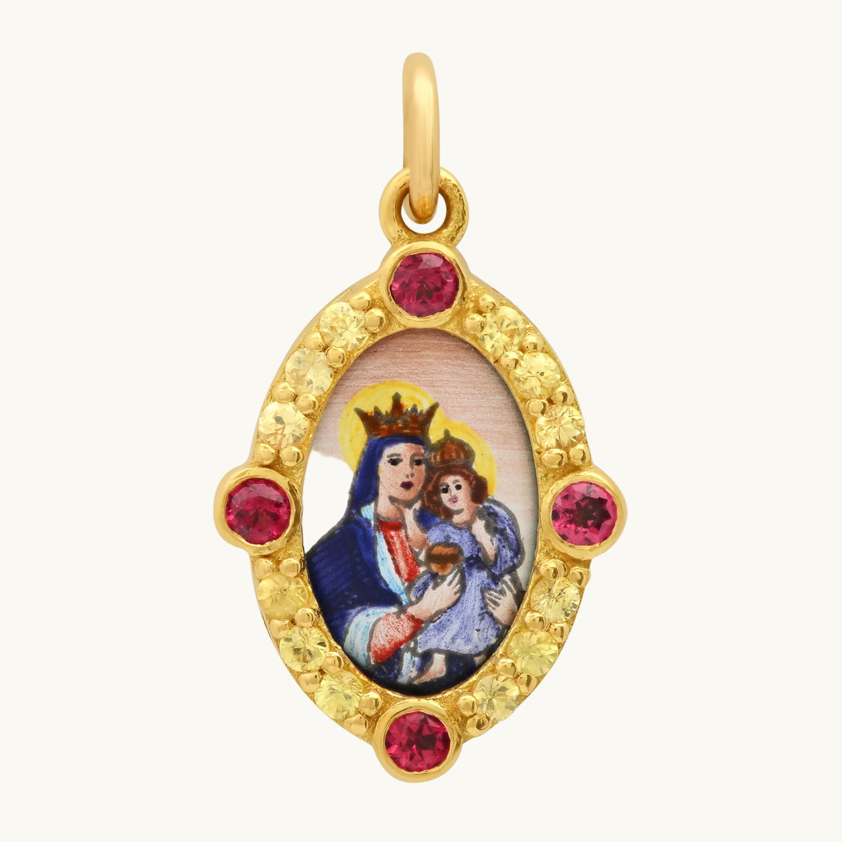 Our Lady of Carmel Mini Medal Charm in 18K gold with sapphire — Colette Jewelry