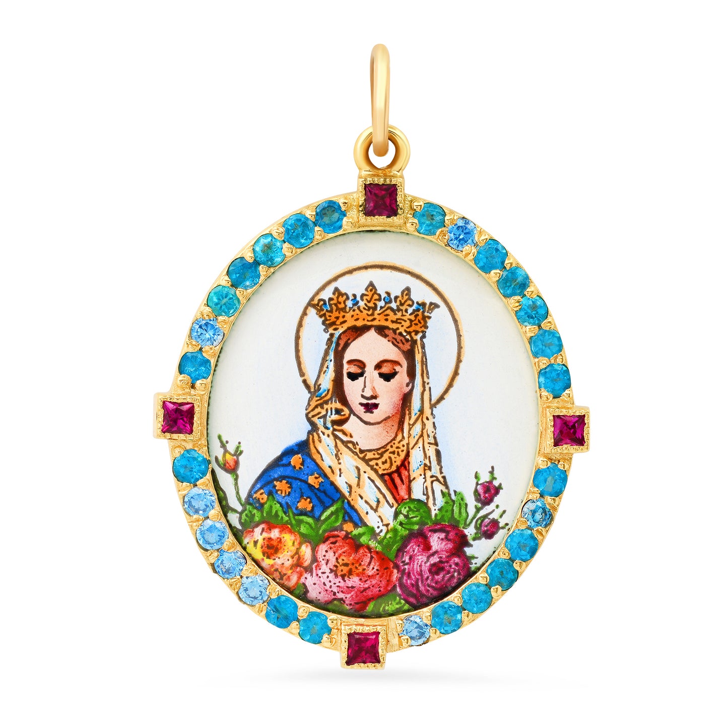 Madonna with Flowers Big Medal Charm 18K Gold | Colette Jewelry