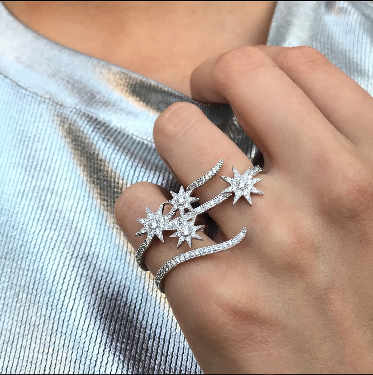 Shooting Stars Double Ring 18K Gold Diamond Ring | Colette Jewelry
