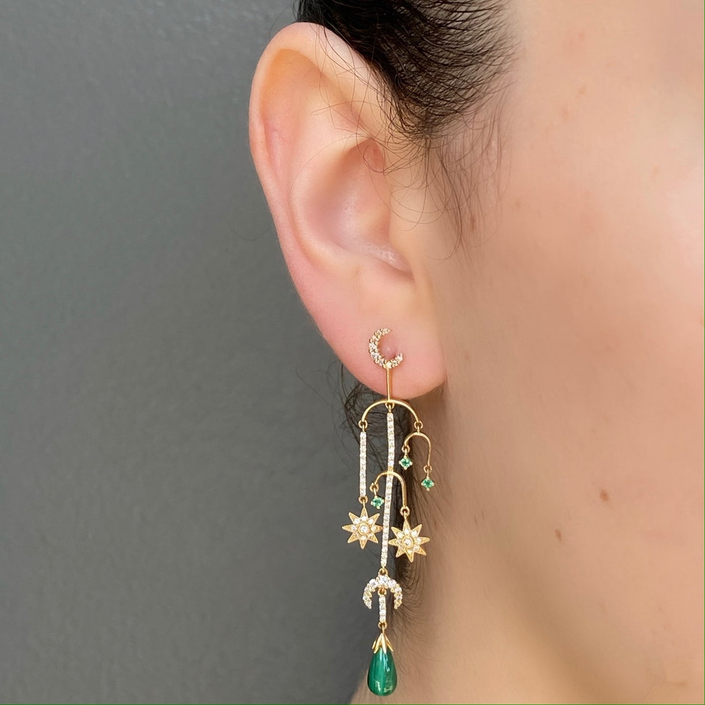 Mini Mobile Earrings | 18K Gold, Diamonds & Emeralds | Galaxia | Colette Jewelry