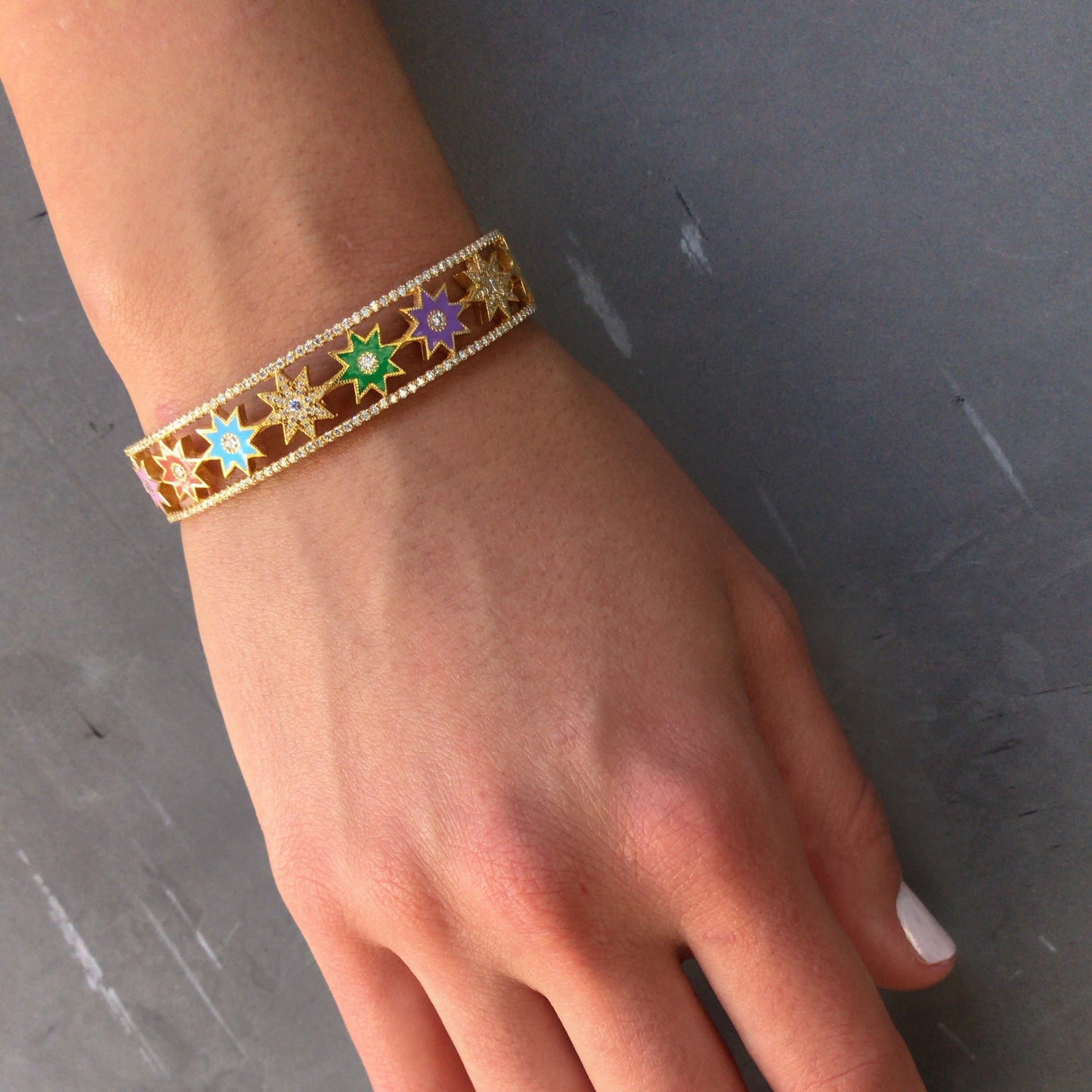 Multi-Color Twinkle Star Cuff | 18K Yellow Gold, Diamonds & Enamel | Colette Jewelry