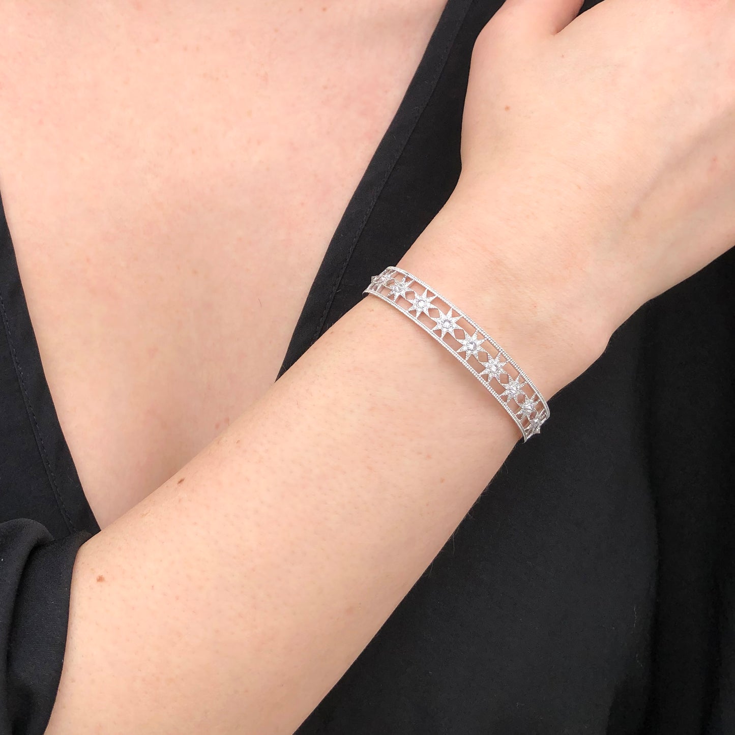 Star Cuff 18K White Gold Diamond Bracelet | Colette Jewelry