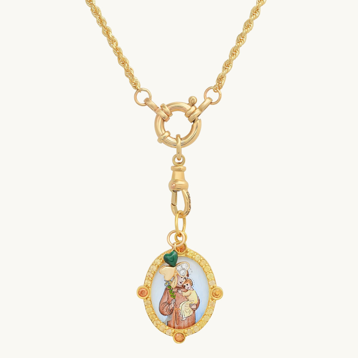 Saint Anthony Medal with Chain in 18K gold with sapphire — Colette Jewelry