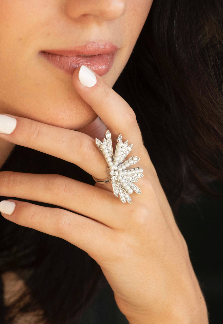 Penacho White Cocktail Ring | Diamonds & Pearls | 18K Gold | Colette Jewelry