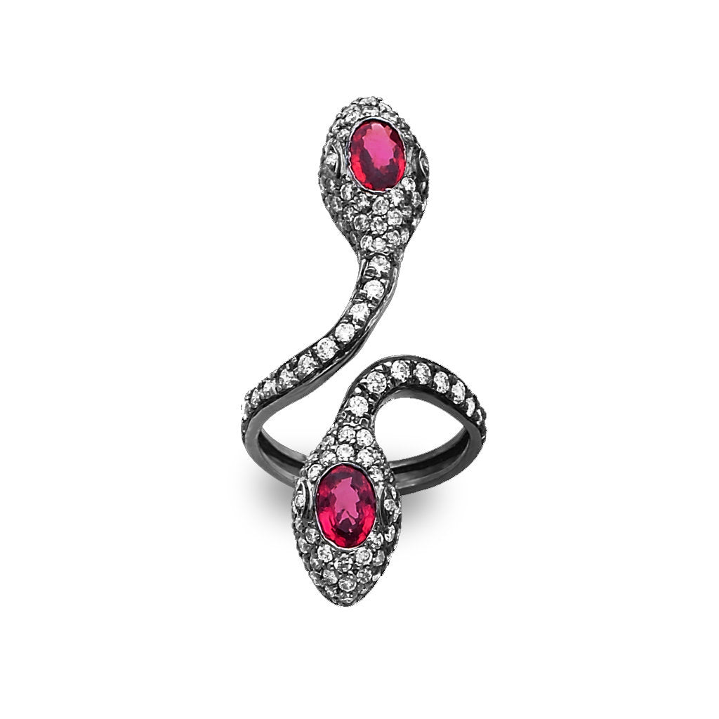 Fire Double Headed Snake Ring in 18K Gold with diamond — Colette Jewelry