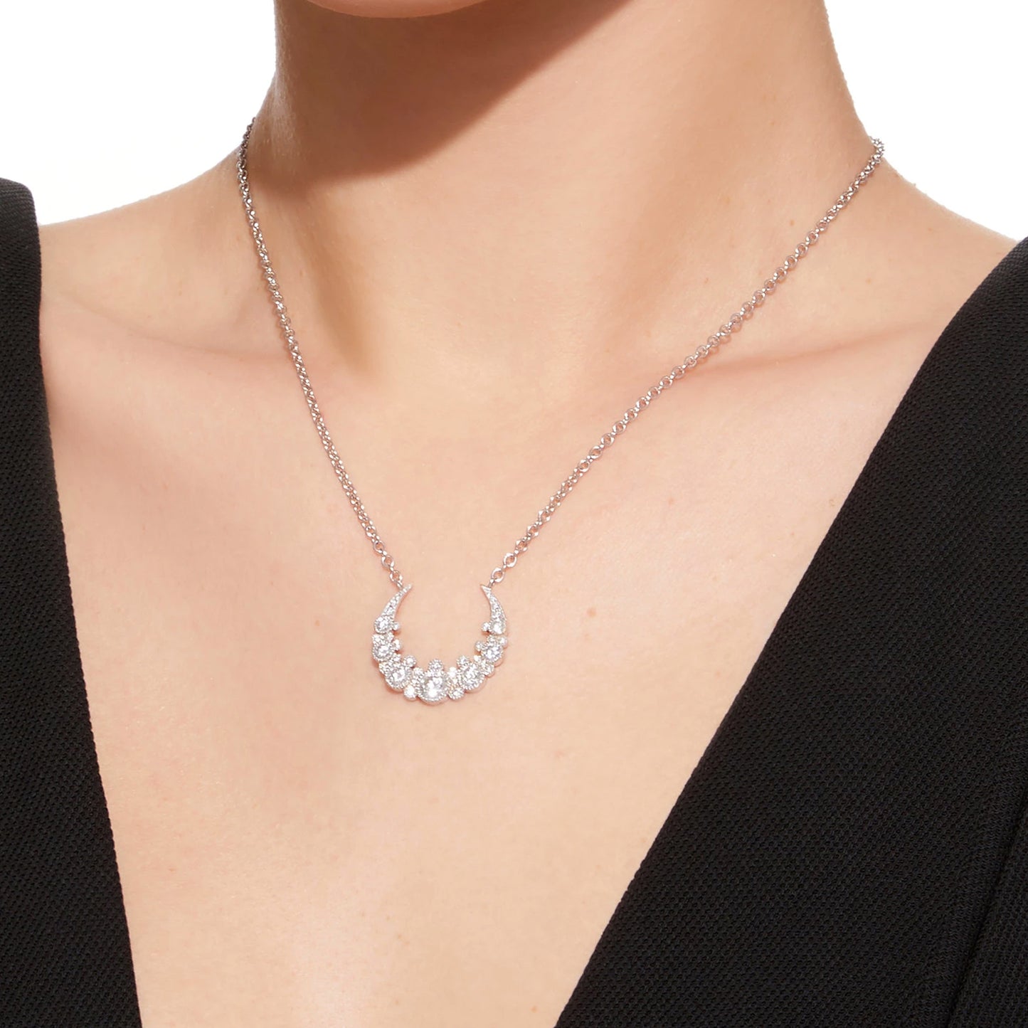 Medium Moon Pendant | 18K White Gold & Diamond Necklace | Colette Jewelry