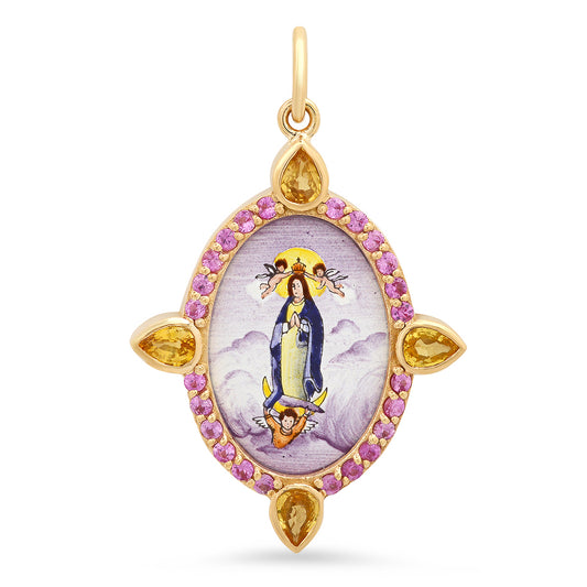 Virgen and Angels Medium Medal Charm 18K Gold | Colette Jewelry