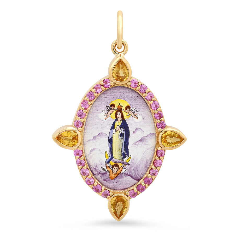 Virgen and Angels Medium Medal Charm 18K Gold | Colette Jewelry