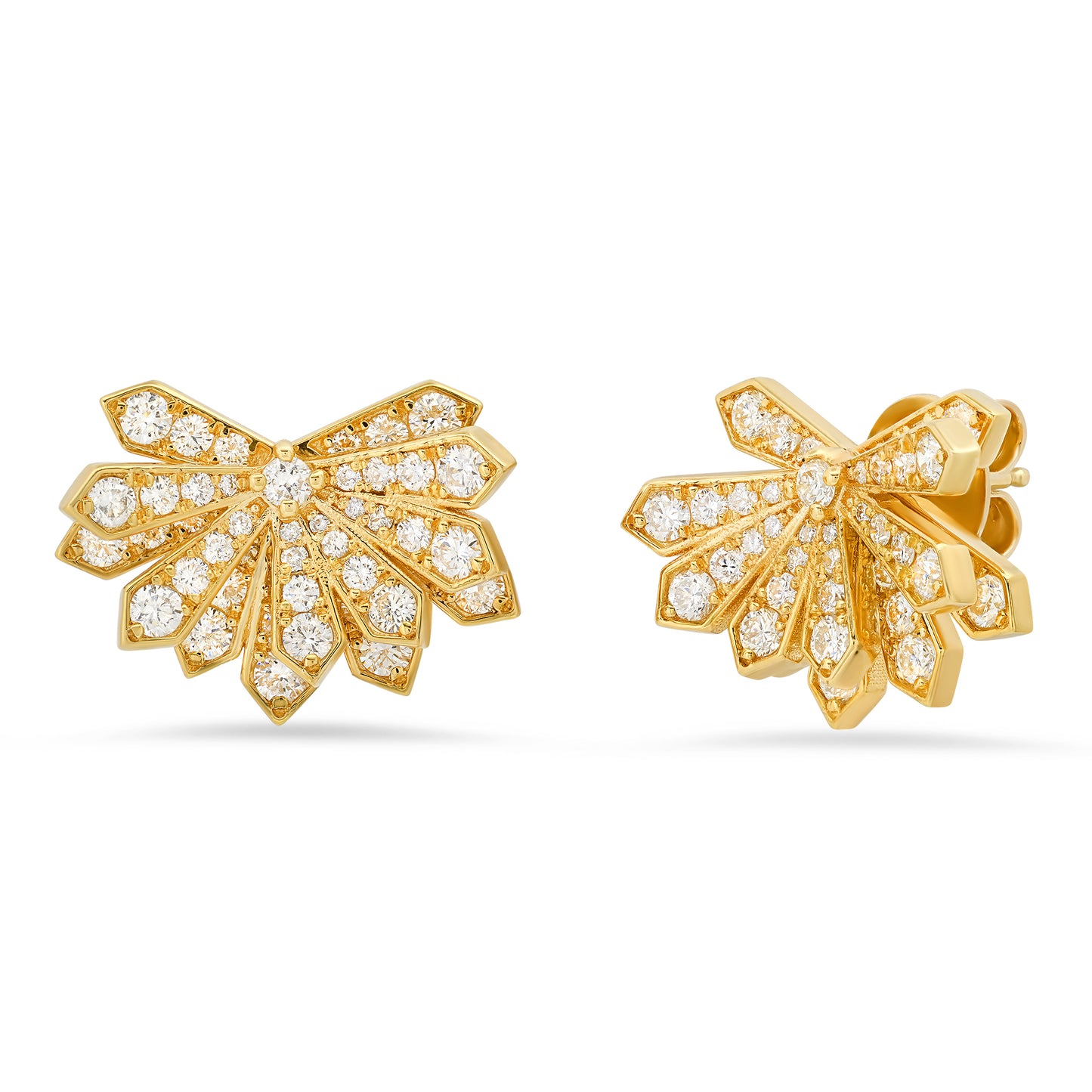 Fan Studs Pavé 18K Gold Diamond Earrings | Colette Jewelry