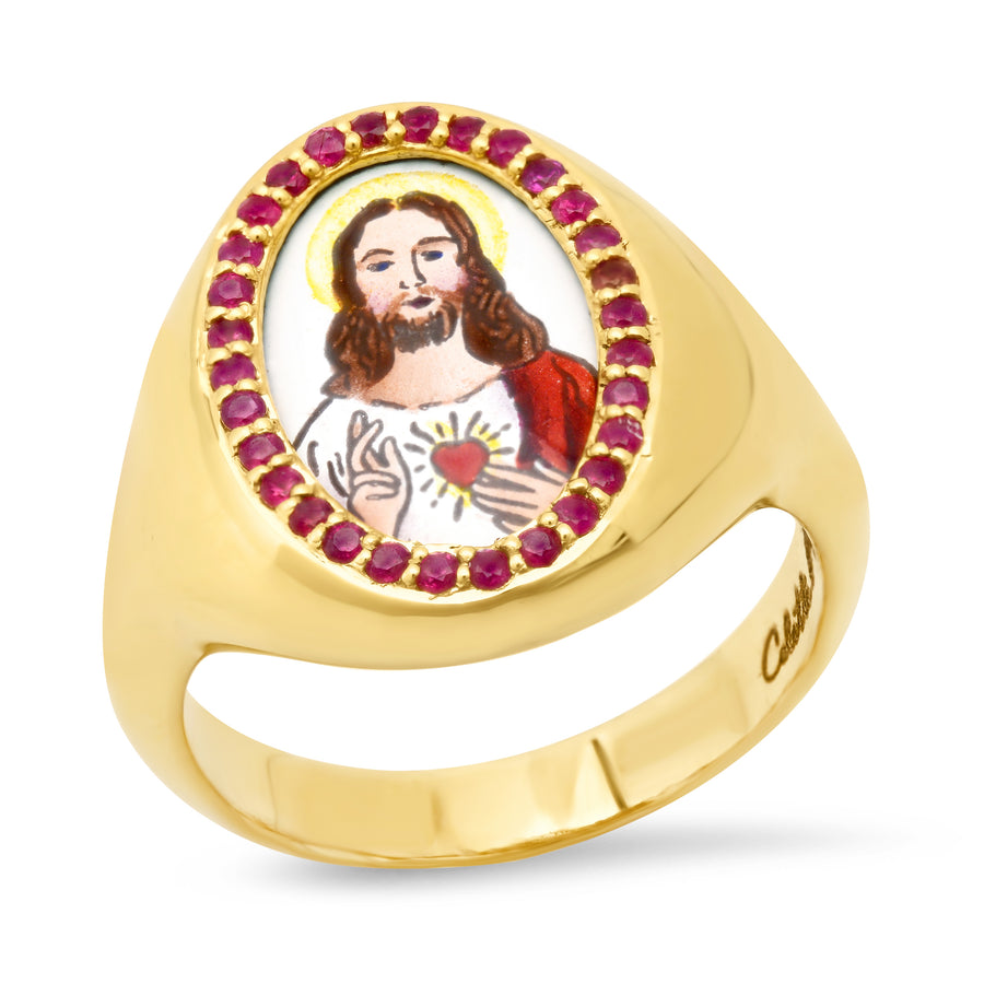 Santos Signet Ring Jesus | 18K Gold | Santos y Cielos | Colette Jewelry