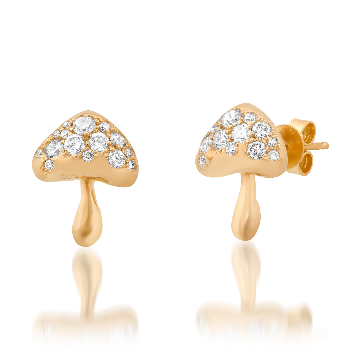 Mushroom Studs with White Diamonds in 18K Gold | Colette Jewelry