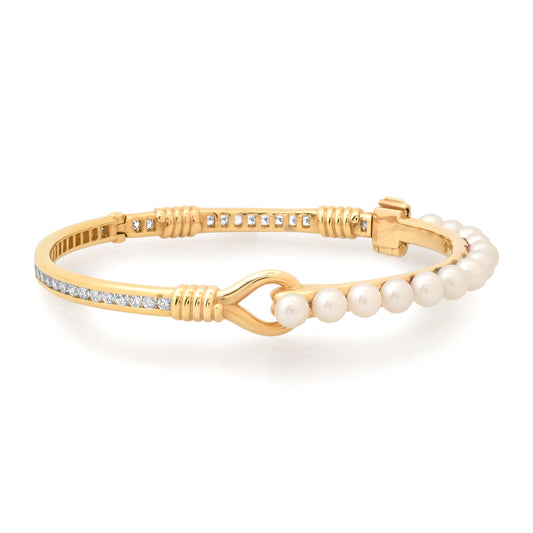 Toi et Moi Pearl & White Diamond Bracelet in 18K Gold | Colette Jewelry