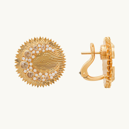 Cosmos Disk Earrings in 18K yellow gold with white diamond — Colette Jewelry