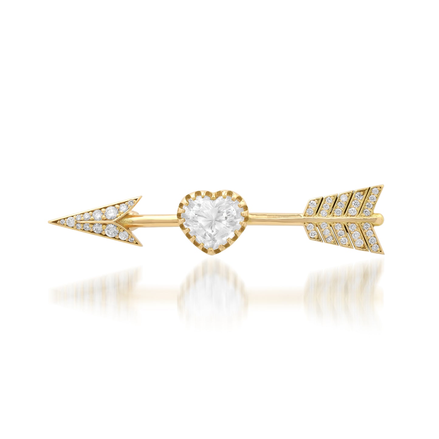 Cupid's Arrow Brooch, Heart Moonstone & Diamond Pavé, 18K Gold | Colette Jewelry