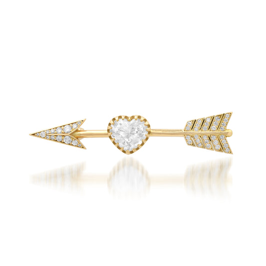 Cupid's Arrow Brooch, Heart Moonstone & Diamond Pavé, 18K Gold | Colette Jewelry