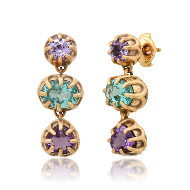 ANIS Dormeuse 3 Stones – Purple Sapphire & Aquamarine | Colette Jewelry