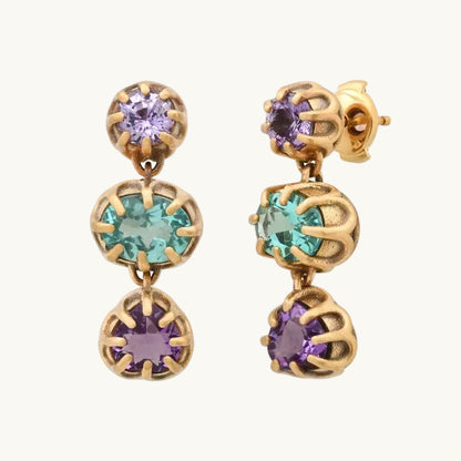 ANIS Dormeuse 3 Stones in 18K yellow gold with sapphire — Colette Jewelry