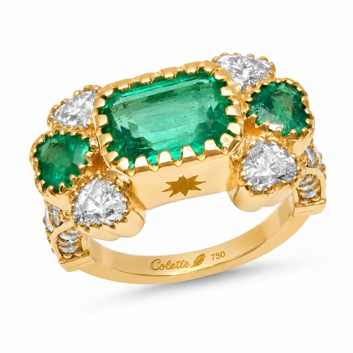 Emerald Crown Ring – 18K Gold & Colombian Emeralds | Colette Jewelry