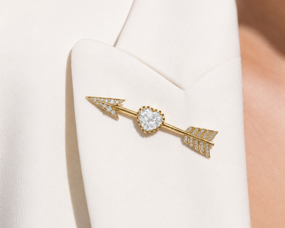 Cupid's Arrow Brooch, Heart Moonstone & Diamond Pavé, 18K Gold — Colette Jewelry