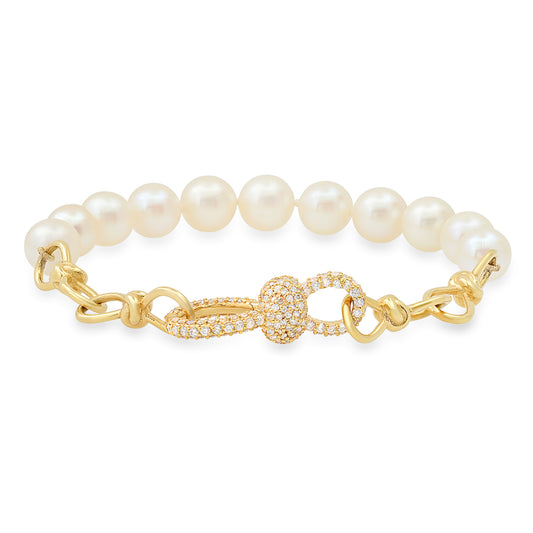 Toi et Moi Pearl & Diamond Chain Bracelet 18K Gold | Colette Jewelry