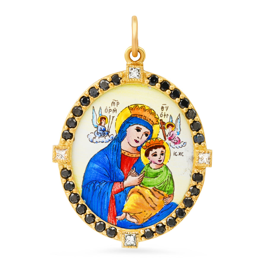 Madonna & Son Big Medal Charm 18K Gold Santos y Cielos Colette Jewelry
