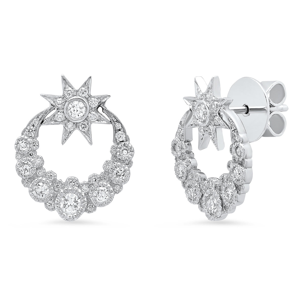 Twinkle Moon Studs 18K Gold White Diamonds Galaxia | Colette Jewelry