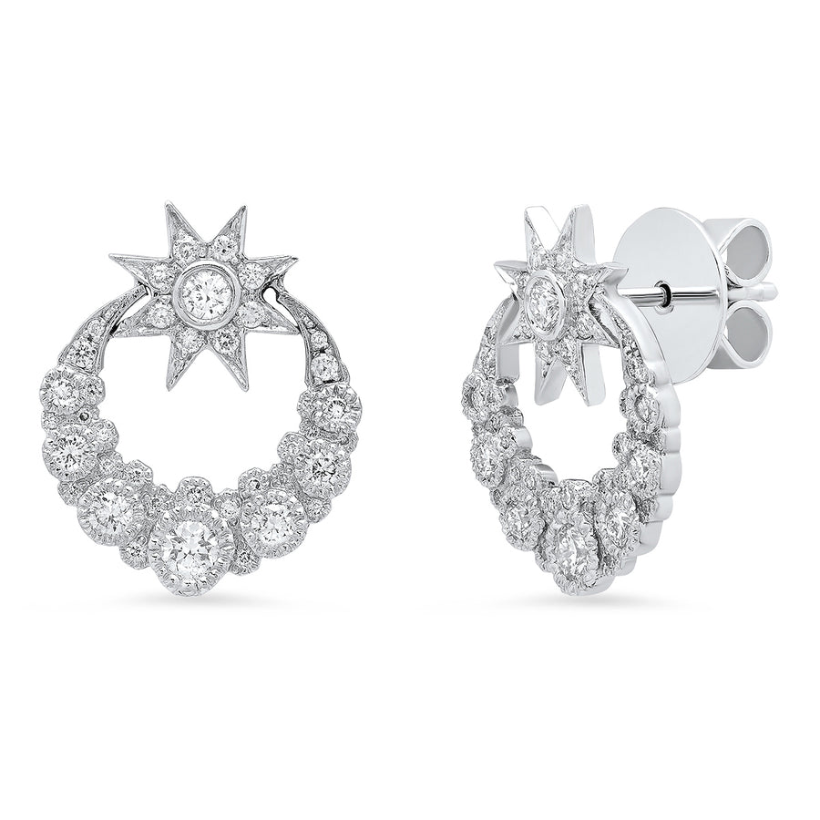 Twinkle Moon Studs 18K Gold White Diamonds Galaxia | Colette Jewelry