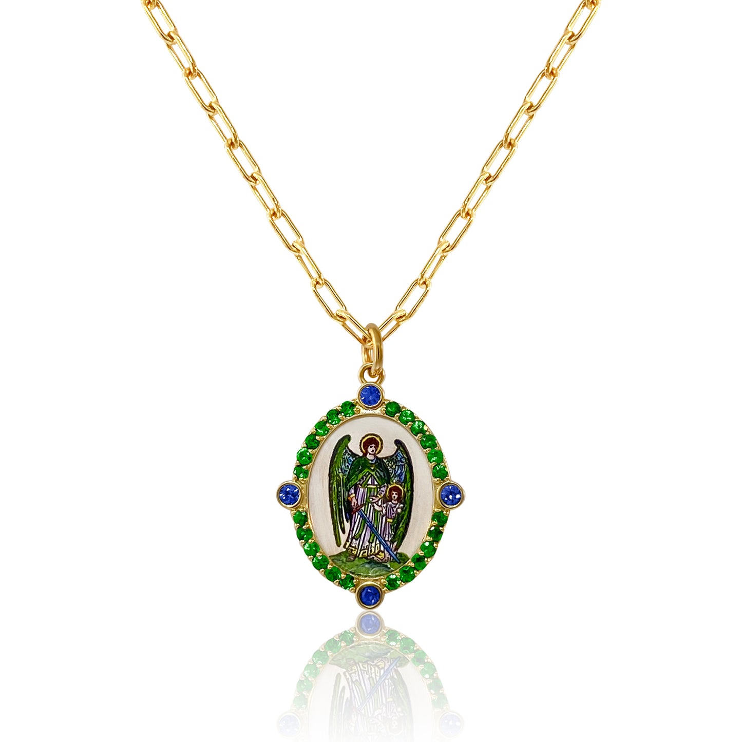 Archangel Gabriel Medal with Chain 18K Gold Santos y Cielos Colette Jewelry