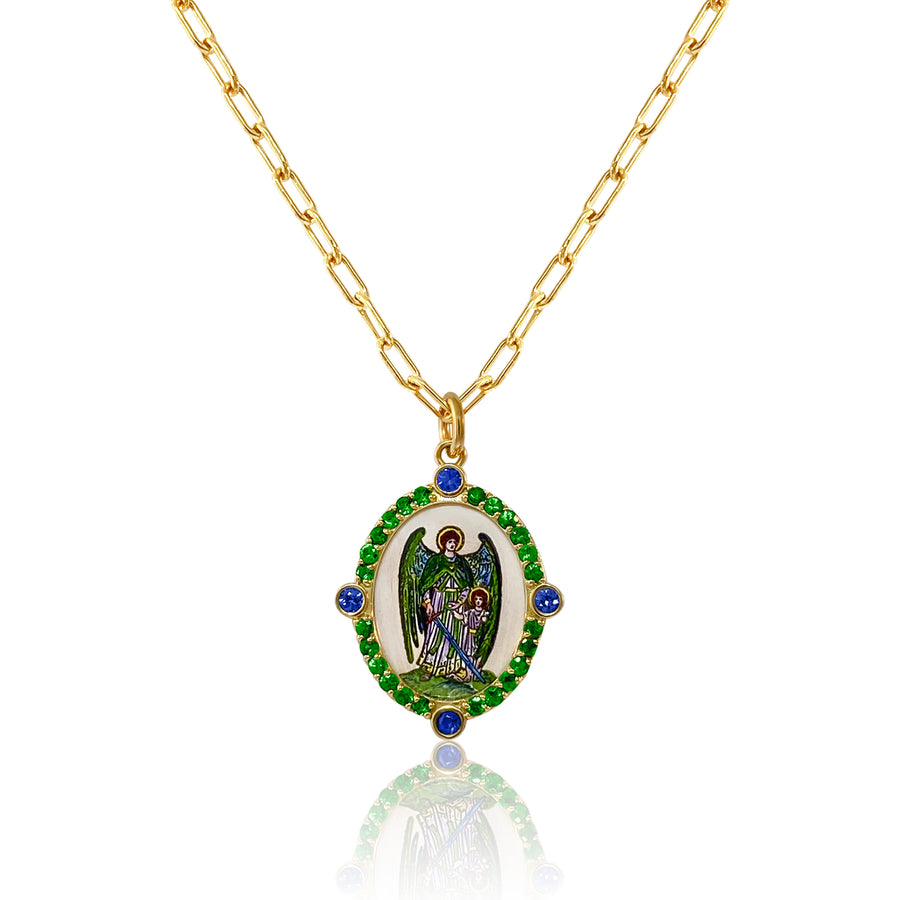 Archangel Gabriel Medal with Chain 18K Gold Santos y Cielos Colette Jewelry