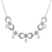 Star & Moon Necklace | 18K White Gold, Diamonds & Tahitian Pearl | Galaxia | Colette Jewelry