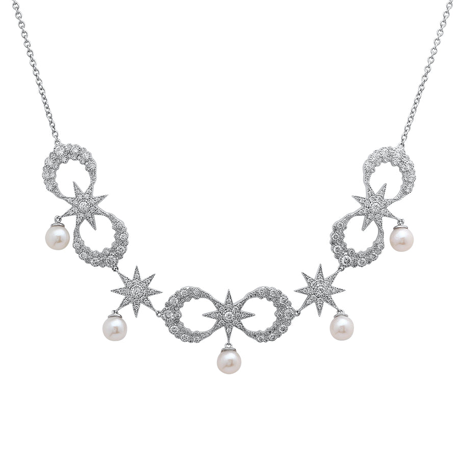 Star & Moon Necklace | 18K White Gold, Diamonds & Tahitian Pearl | Galaxia | Colette Jewelry