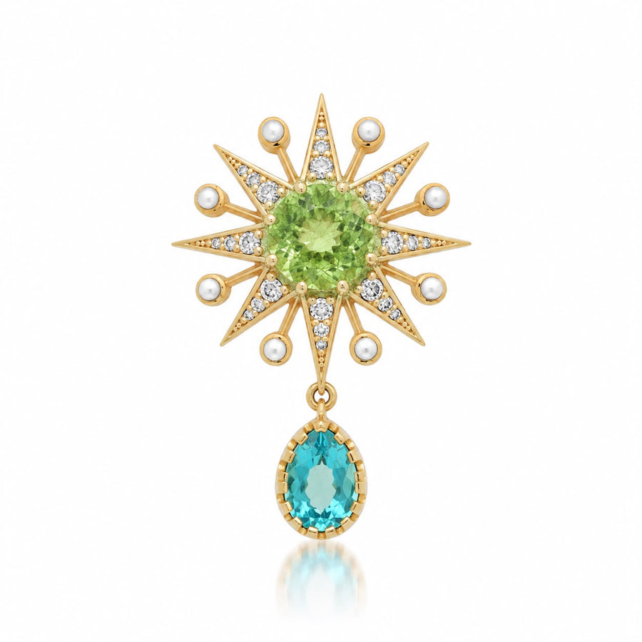 Celestial Ray Earring – 18K Gold, Pearls & Multicolored Gemstones | Colette Jewelry