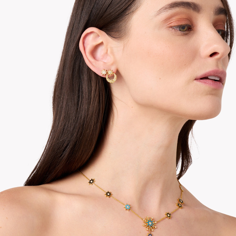 Twinkle Moon Studs 18K Gold White Diamonds Galaxia | Colette Jewelry