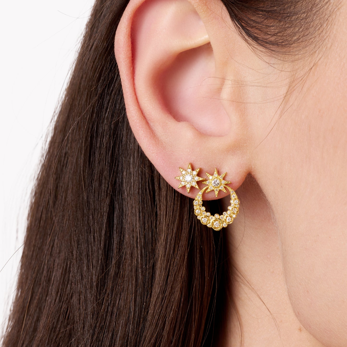 Twinkle Moon Studs 18K Gold White Diamonds Galaxia | Colette Jewelry