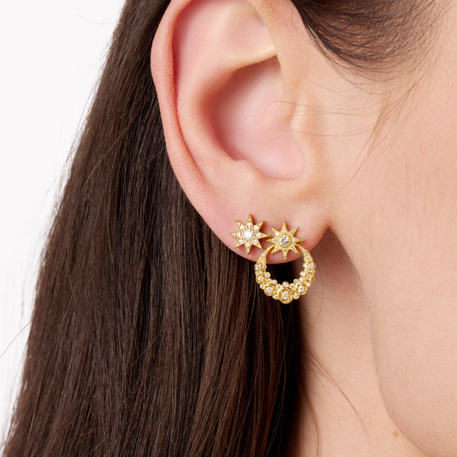 Twinkle Moon Studs 18K Gold White Diamonds Galaxia | Colette Jewelry