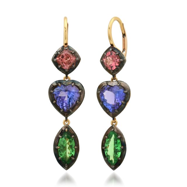 ANIS Dormeuses 3 Stones – Tanzanite, Tsavorite & Tourmaline | Colette Jewelry