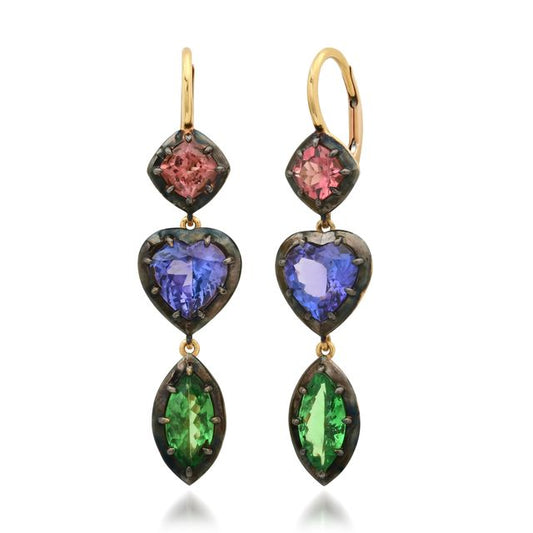 ANIS Dormeuses 3 Stones – Tanzanite, Tsavorite & Tourmaline | Colette Jewelry