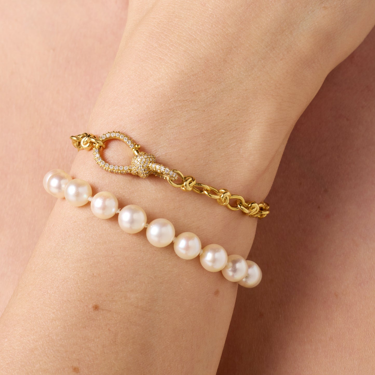 Toi et Moi Pearl & Diamond Chain Bracelet 18K Gold | Colette Jewelry