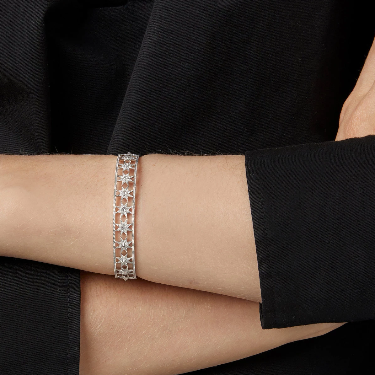 Star Cuff 18K White Gold Diamond Bracelet | Colette Jewelry